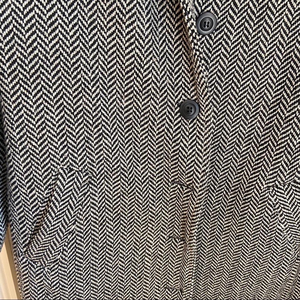 Herringbone Classic Black and White Wool Pea Coat, Small - Picture 5 of 8